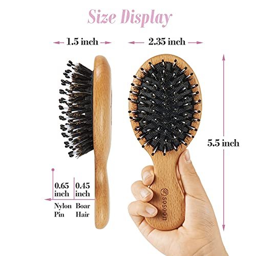 Sosoon Pocket Mini Travel Boar Bristle Hairbrush – Smoothing, Detangling & Shine for All Hair Types (Brown) - görsel 13