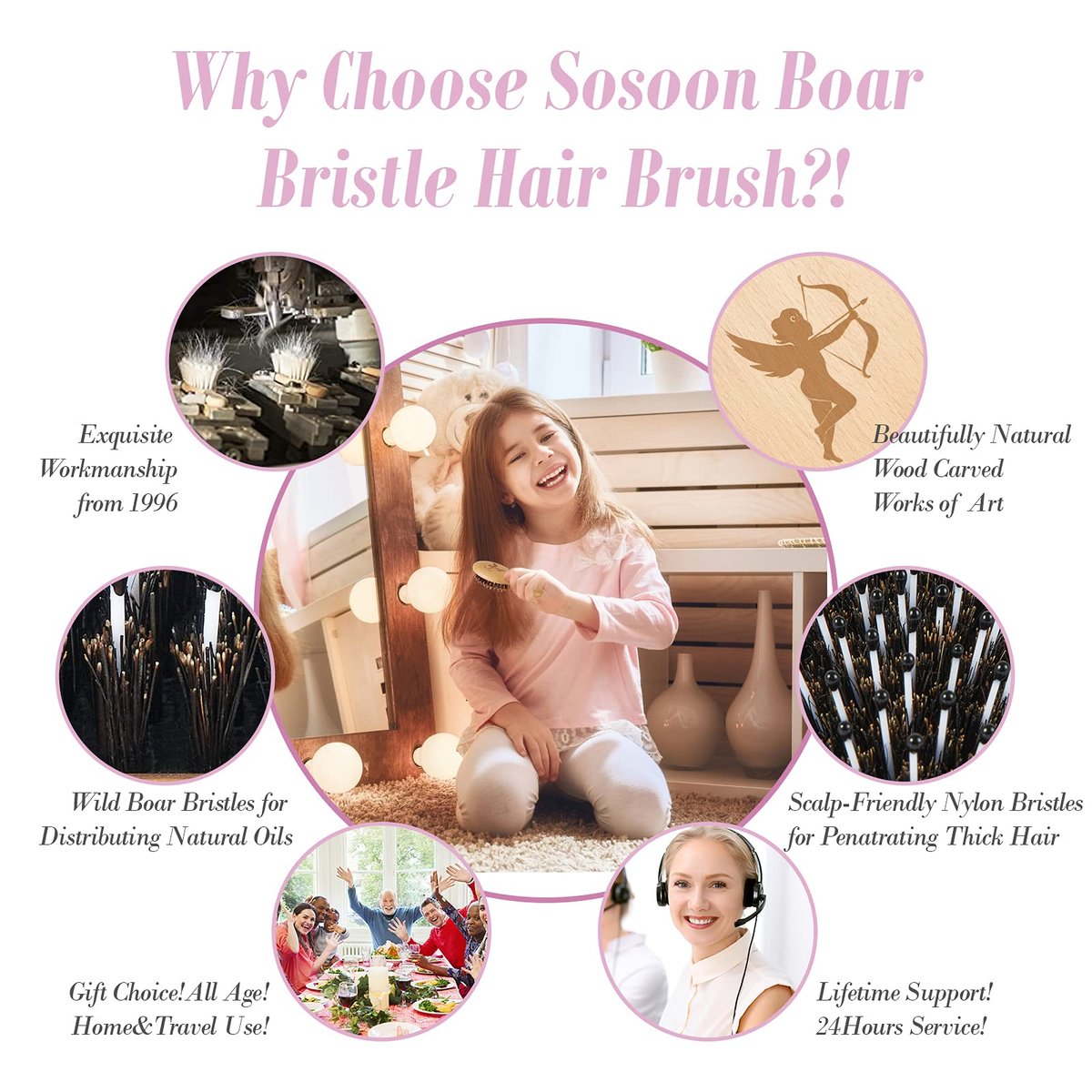 Sosoon Pocket Mini Travel Boar Bristle Hairbrush – Smoothing, Detangling & Shine for All Hair Types (Brown) - görsel 12