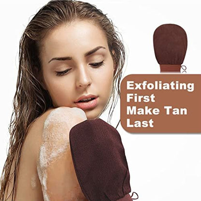 Sanfery 5-Piece Self Tanning Mitt Kit with Back Applicator, Brush, Exfoliating Mitt & Accessories for Flawless Tan