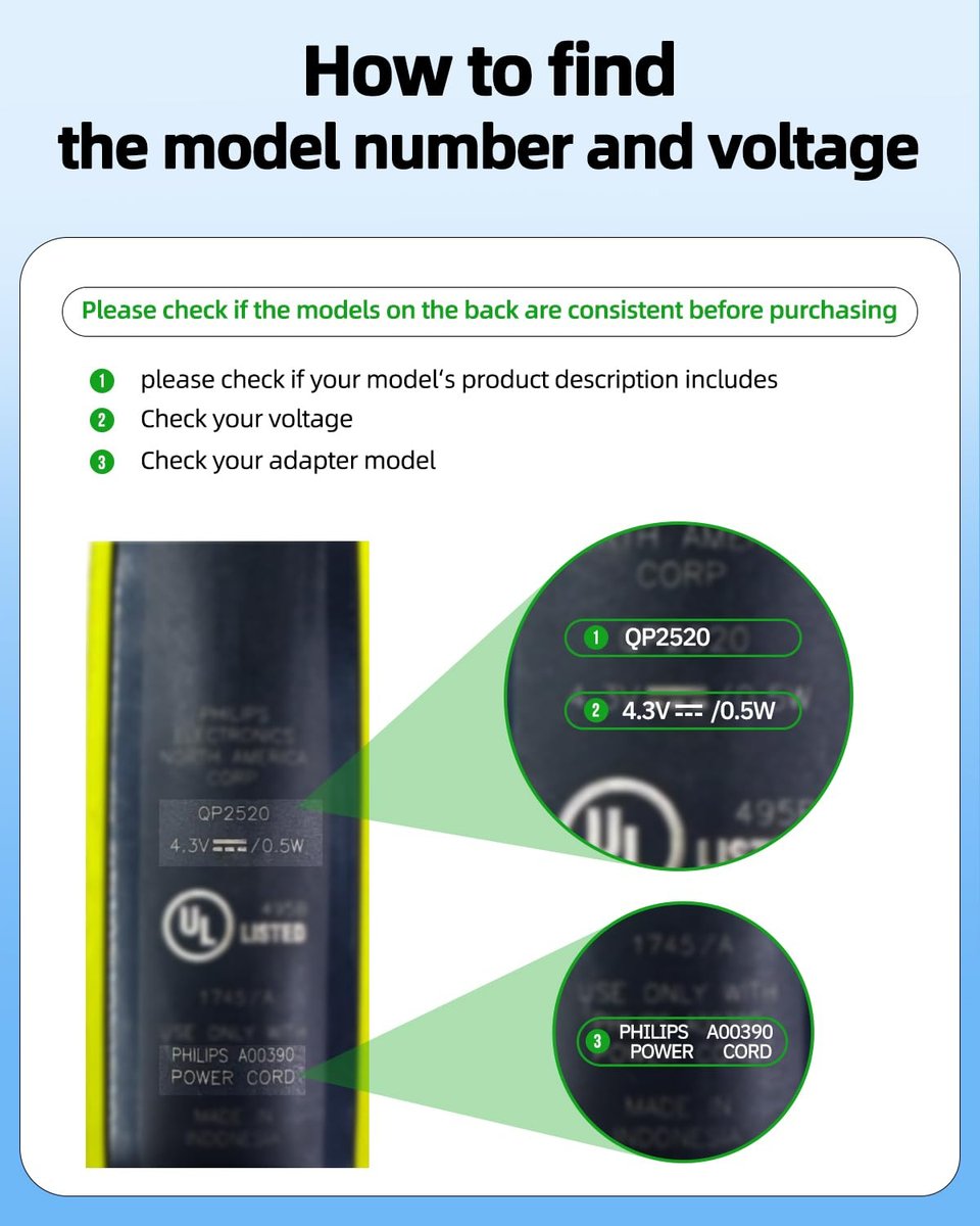 Superer 4.3V Charger for Philips Norelco OneBlade QP2520 MG3740 and More - Replacement Power Cord - görsel 5