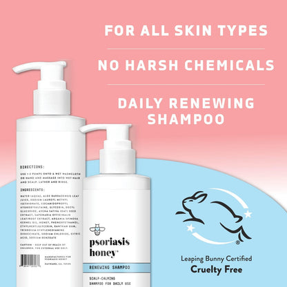 PSORIASIS HONEY Renewing Shampoo – Itchy & Dry Scalp Treatment with Argan Oil for Women, Men & Kids (8 oz) Avelisse