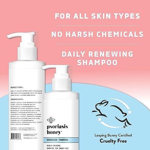 PSORIASIS HONEY Renewing Shampoo – Itchy & Dry Scalp Treatment with Argan Oil for Women, Men & Kids (8 oz) Avelisse