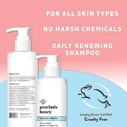 PSORIASIS HONEY Renewing Shampoo – Itchy & Dry Scalp Treatment with Argan Oil for Women, Men & Kids (8 oz) Avelisse