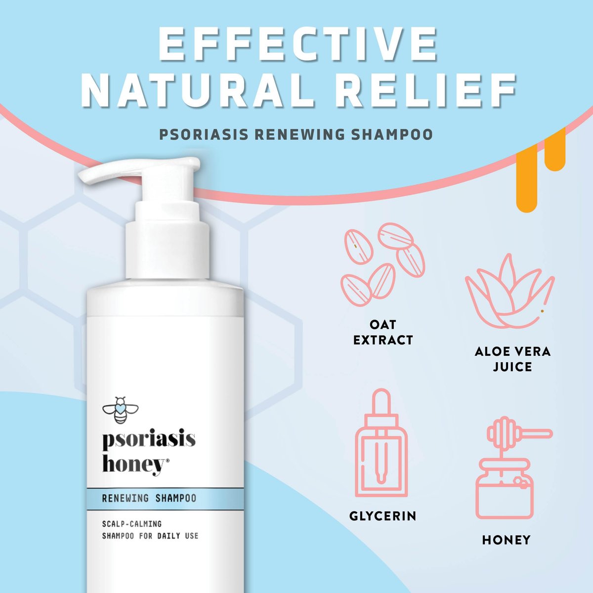 PSORIASIS HONEY Renewing Shampoo – Itchy & Dry Scalp Treatment with Argan Oil for Women, Men & Kids (8 oz) Avelisse