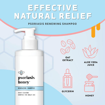 PSORIASIS HONEY Renewing Shampoo – Itchy & Dry Scalp Treatment with Argan Oil for Women, Men & Kids (8 oz) Avelisse