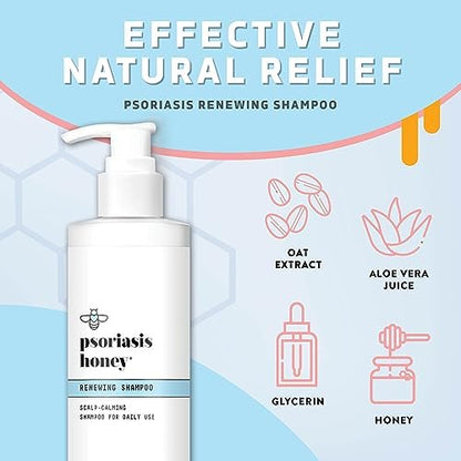 PSORIASIS HONEY Renewing Shampoo – Itchy & Dry Scalp Treatment with Argan Oil for Women, Men & Kids (8 oz) Avelisse