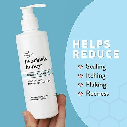 PSORIASIS HONEY Renewing Shampoo – Itchy & Dry Scalp Treatment with Argan Oil for Women, Men & Kids (8 oz) Avelisse