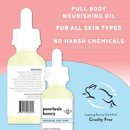 Psoriasis Honey Nourishing Scalp & Skin Serum - Dry Oil for Skin - Full Body Non Comedogenic Moisturizer Daily Dry Scalp Oil - Helps Psoriasis, Eczema, & More (1 Oz) Avelisse