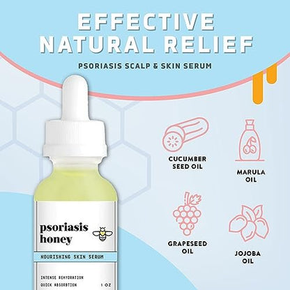 Psoriasis Honey Nourishing Scalp & Skin Serum - Dry Oil for Skin - Full Body Non Comedogenic Moisturizer Daily Dry Scalp Oil - Helps Psoriasis, Eczema, & More (1 Oz) Avelisse