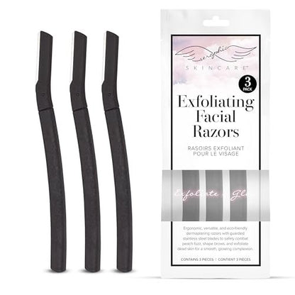 Seraphic Skincare Exfoliating Facial Razors – Dermaplane Razor for Women, Peach Fuzz Remover, 3 Pack with Wheat Straw Handle & Swedish Stainless Steel Blade