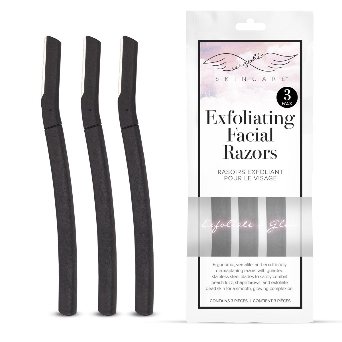 Seraphic Skincare Exfoliating Facial Razors – Dermaplane Razor for Women, Peach Fuzz Remover, 3 Pack with Wheat Straw Handle & Swedish Stainless Steel Blade - görsel 1