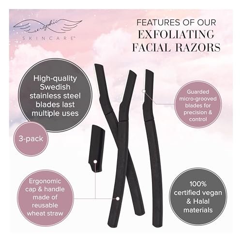Seraphic Skincare Exfoliating Facial Razors – Dermaplane Razor for Women, Peach Fuzz Remover, 3 Pack with Wheat Straw Handle & Swedish Stainless Steel Blade - görsel 6