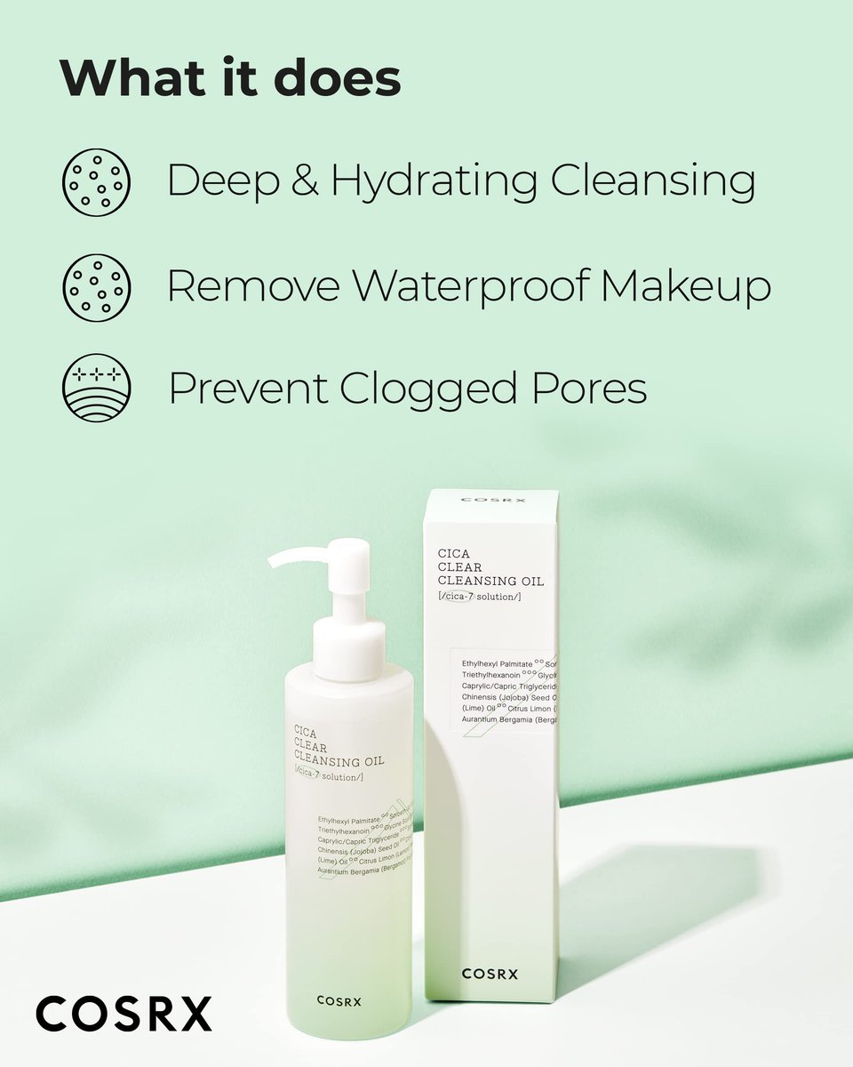 COSRX Pure Fit Cica Cleansing Oil - Lightweight Centella Cleansing Oil for Sensitive Skin, 6.76 fl oz (200ml) Avelisse