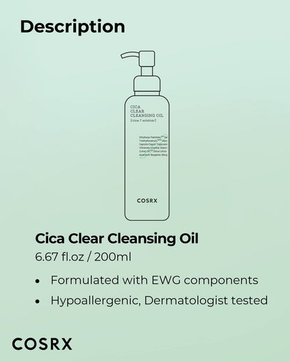 COSRX Pure Fit Cica Cleansing Oil - Lightweight Centella Cleansing Oil for Sensitive Skin, 6.76 fl oz (200ml) Avelisse