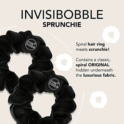 invisibobble Sprunchie Spiral Hair Ring - True Black - 2 Pack - Gentle Hair Ties for Women, Teens, and Thick Hair