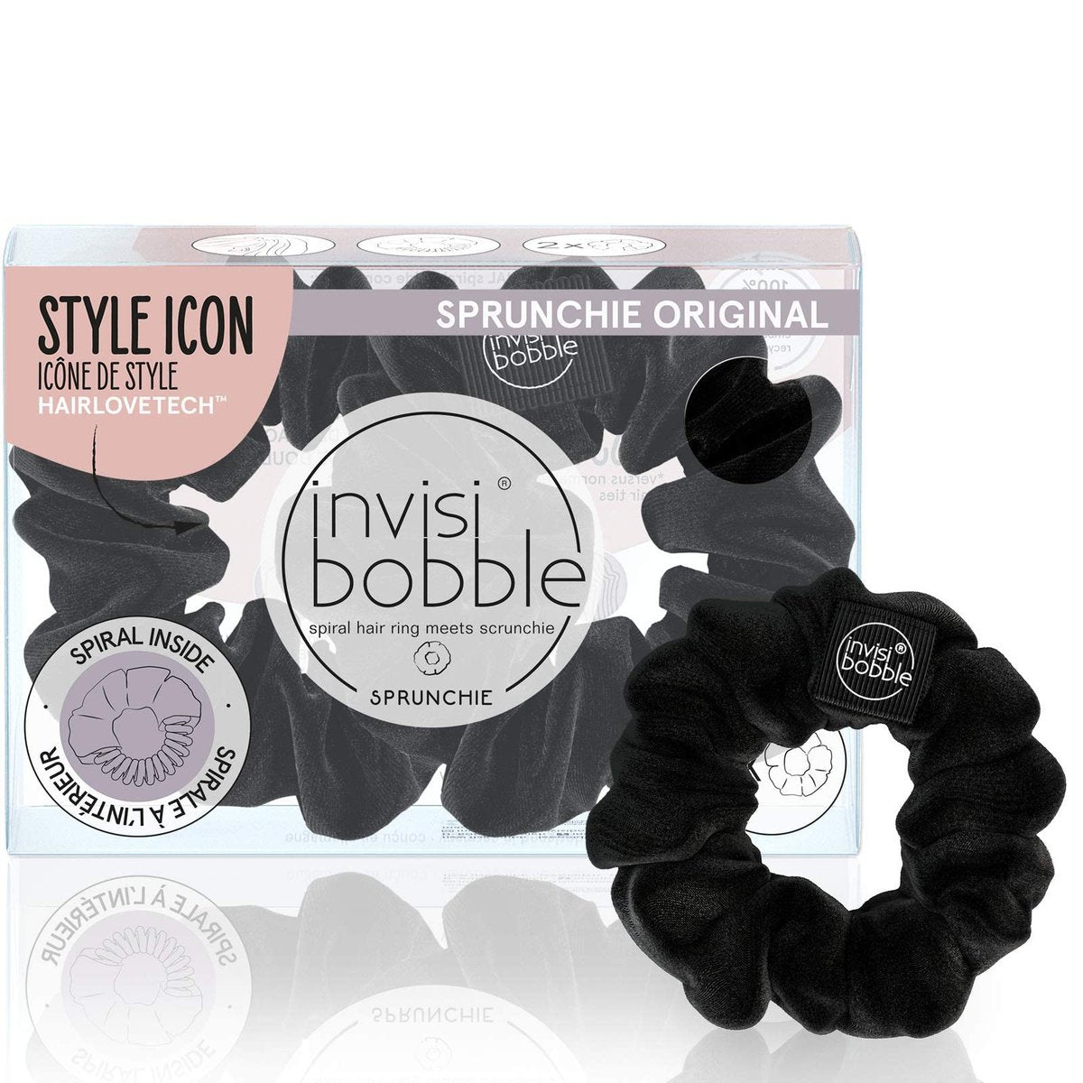 invisibobble Sprunchie Spiral Hair Ring - True Black - 2 Pack - Gentle Hair Ties for Women, Teens, and Thick Hair - görsel 1