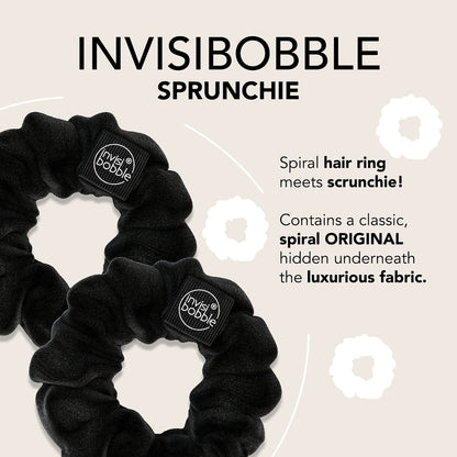 invisibobble Sprunchie Spiral Hair Ring - True Black - 2 Pack - Gentle Hair Ties for Women, Teens, and Thick Hair
