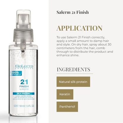 SALERM 21 Finish Illuminating Hair Spray – 100 ml – with Silk Proteins for Shine & Heat Protection