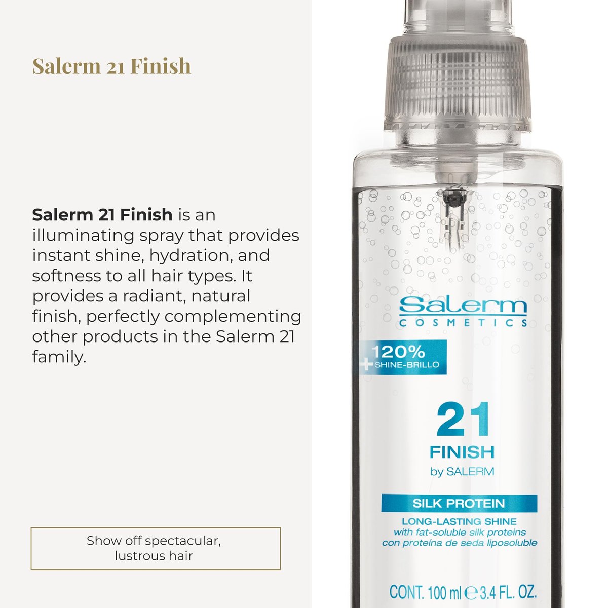 SALERM 21 Finish Illuminating Hair Spray – 100 ml – with Silk Proteins for Shine & Heat Protection - görsel 3