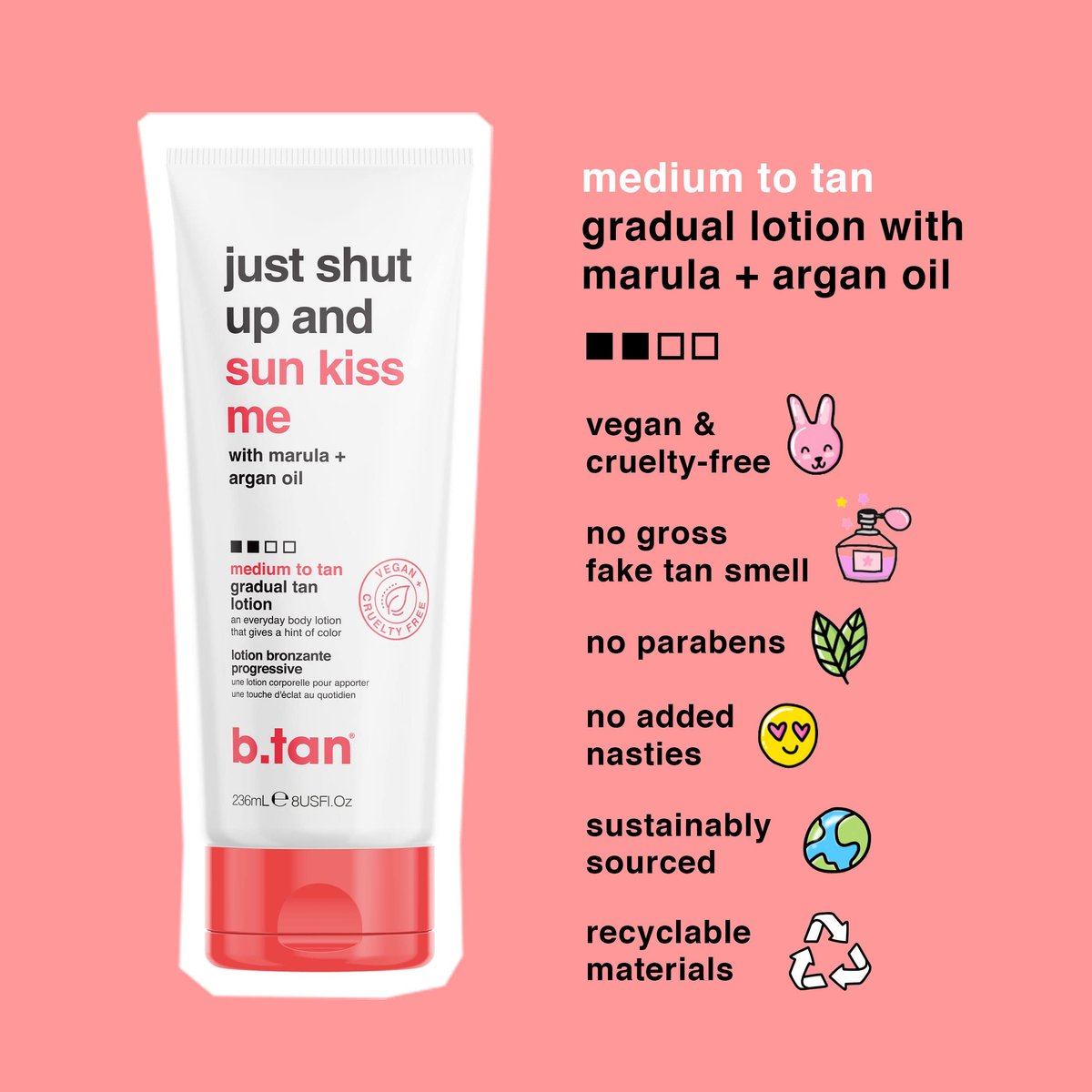 b.tan Medium Gradual Self Tanning Lotion - Everyday Glow with Marula & Argan Oil, Vegan & Cruelty Free, 236ml - görsel 5