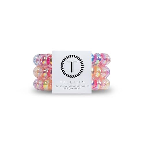 TELETIES Spiral Hair Coils - Strong Grip, No Rip, No Crease Ponytail Holders for Women - BPA-Free TPU Phone Cord Hair Ties - 3 Pack Large (Eat Glitter for Breakfast) - görsel 2