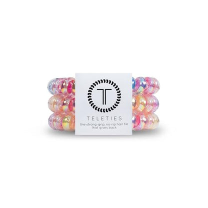 TELETIES Spiral Hair Coils - Strong Grip, No Rip, No Crease Ponytail Holders for Women - BPA-Free TPU Phone Cord Hair Ties - 3 Pack Large (Eat Glitter for Breakfast)