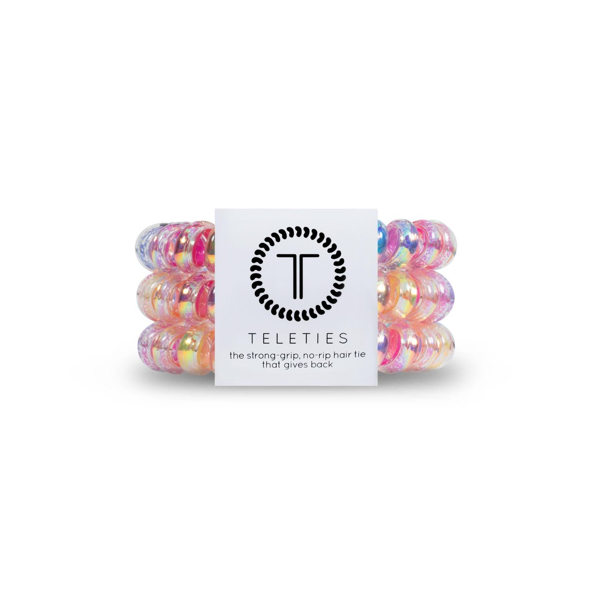 TELETIES Spiral Hair Coils - Strong Grip, No Rip, No Crease Ponytail Holders for Women - BPA-Free TPU Phone Cord Hair Ties - 3 Pack Large (Eat Glitter for Breakfast) - görsel 1