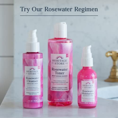HERITAGE STORE Rosewater Facial Cleanser - Milk Face Wash with Squalane & Rose Complex for Dry to Combination Skin, pH Balanced, Vegan, 4 oz Avelisse