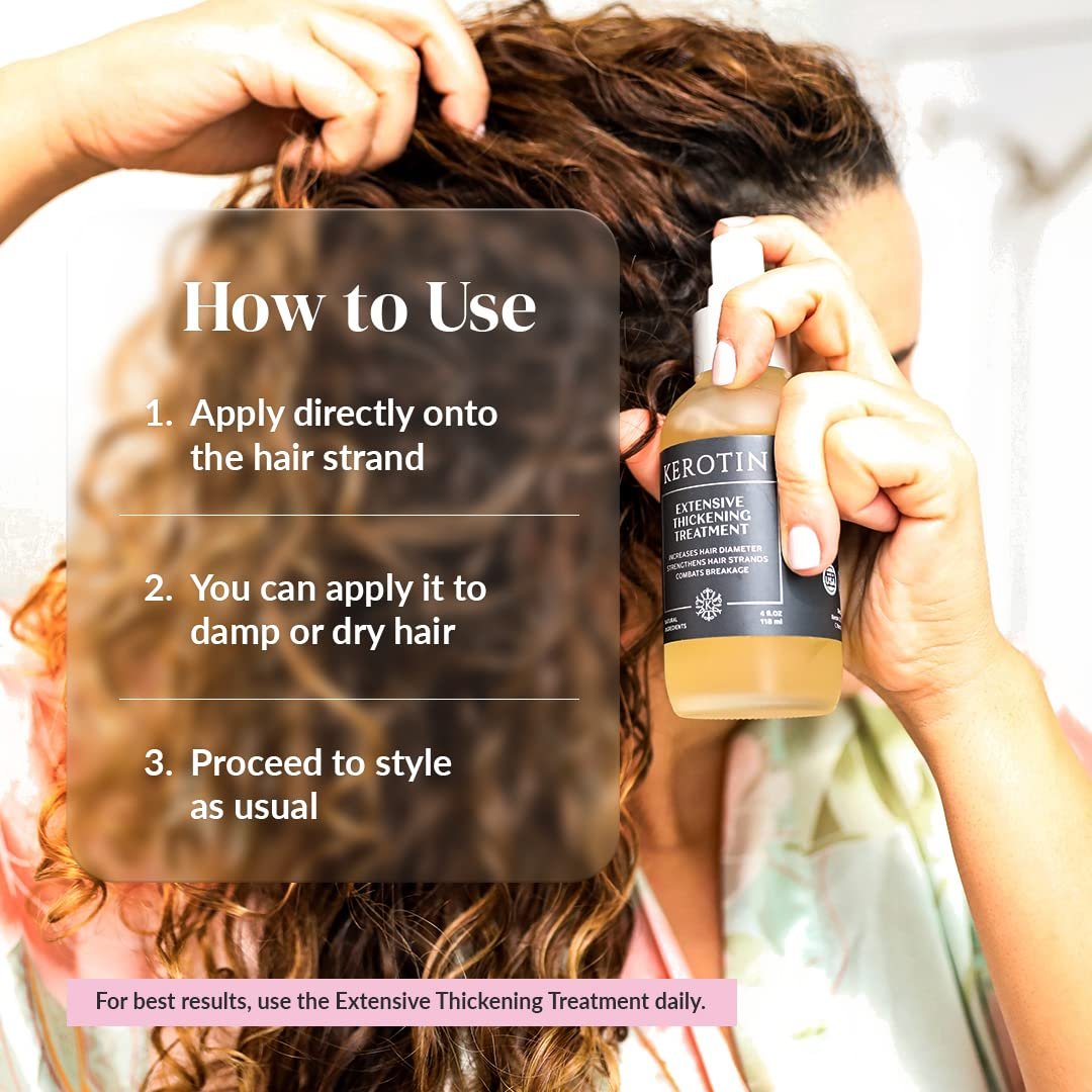 Kerotin Hair Thickening Spray with Keratin – Volumizing Mist for Fine & Thin Hair, Heat Protectant, Repair & Diameter Booster, Natural, Sulfate & Cruelty Free, Made in USA (4 oz) Avelisse