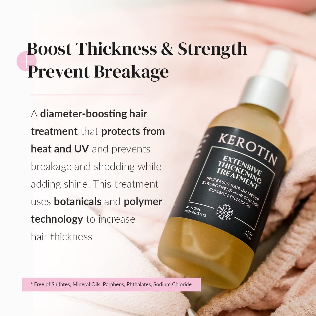 Kerotin Hair Thickening Spray with Keratin – Volumizing Mist for Fine & Thin Hair, Heat Protectant, Repair & Diameter Booster, Natural, Sulfate & Cruelty Free, Made in USA (4 oz) Avelisse