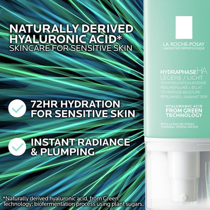 La Roche-Posay Hydraphase HA Light Face Moisturizer with Hyaluronic Acid, 72HR Hydration, Oil Free & Non-Comedogenic, 1.69 fl. oz.