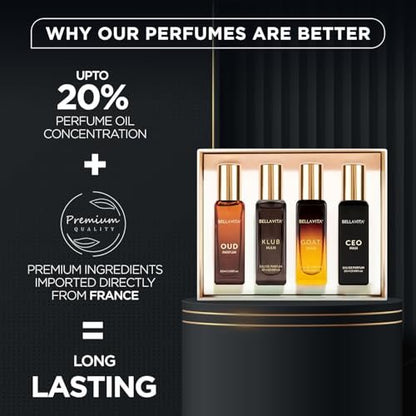 Bellavita Luxury Men's Perfume Gift Set: CEO Man, G.O.A.T., Klub, and Oud | 80ml Long-Lasting Fragrance Collection Avelisse