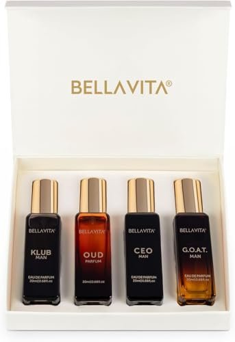Bellavita Luxury Men's Perfume Gift Set: CEO Man, G.O.A.T., Klub, and Oud | 80ml Long-Lasting Fragrance Collection Avelisse