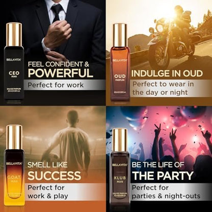 Bellavita Luxury Men's Perfume Gift Set: CEO Man, G.O.A.T., Klub, and Oud | 80ml Long-Lasting Fragrance Collection Avelisse