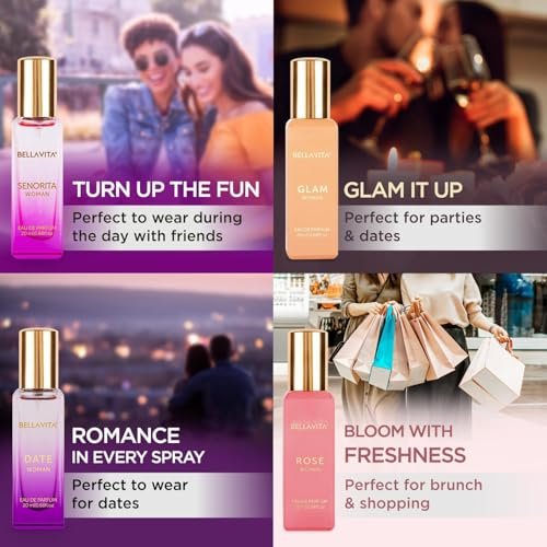 Bellavita Luxury Women's Perfume Gift Set - Rose, Senorita, Date & Glam (80ml Each) | Long-Lasting Eau de Parfum Collection Avelisse