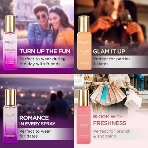 Bellavita Luxury Women's Perfume Gift Set - Rose, Senorita, Date & Glam (80ml Each) | Long-Lasting Eau de Parfum Collection Avelisse