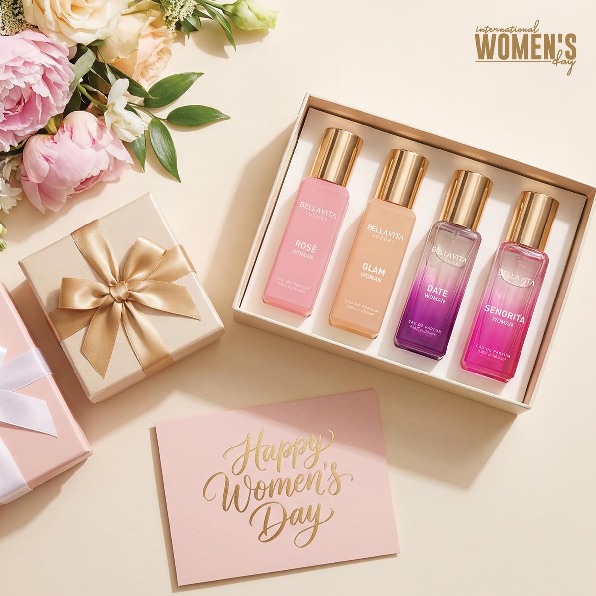 Bellavita Luxury Women's Perfume Gift Set - Rose, Senorita, Date & Glam (80ml Each) | Long-Lasting Eau de Parfum Collection Avelisse