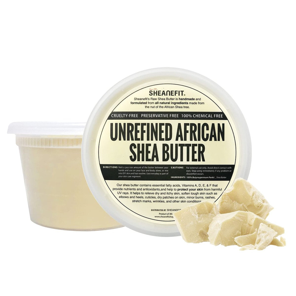 Sheanefit Raw Unrefined African Shea Butter - Natural Body Butter, Soft & Smooth Daily Moisturizer for Face & Body, Ivory, 16 oz Avelisse