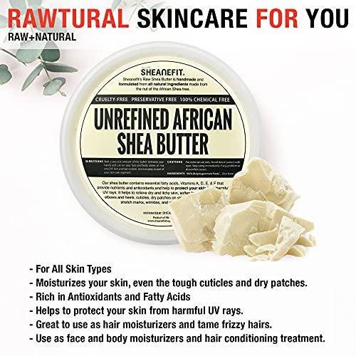 Sheanefit Raw Unrefined African Shea Butter - Natural Body Butter, Soft & Smooth Daily Moisturizer for Face & Body, Ivory, 16 oz Avelisse
