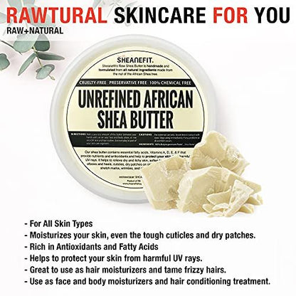 Sheanefit Raw Unrefined African Shea Butter - Natural Body Butter, Soft & Smooth Daily Moisturizer for Face & Body, Ivory, 16 oz Avelisse