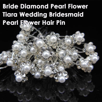 AKOAK 40 Pcs Crystal Pearl Flower Bridal Hair Pins - Elegant Silver U-Pins for Wedding & Bridesmaid Hair Jewelry