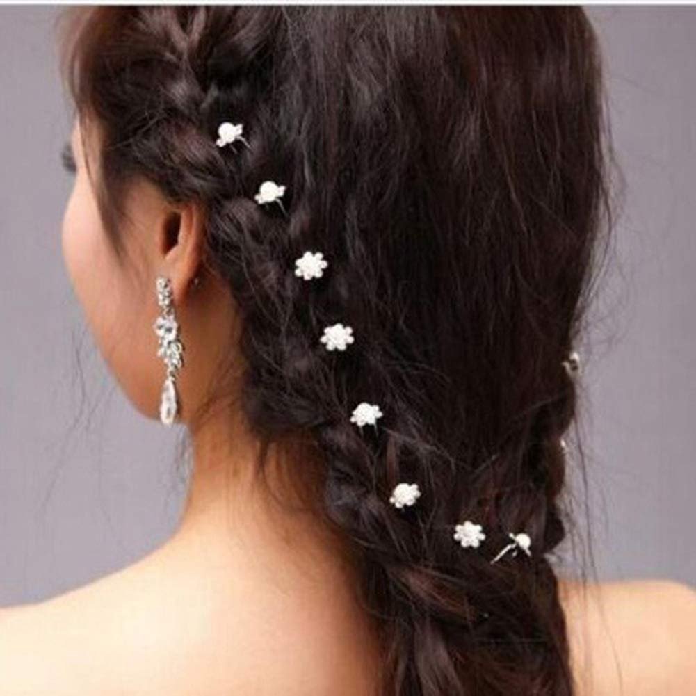 AKOAK 40 Pcs Crystal Pearl Flower Bridal Hair Pins - Elegant Silver U-Pins for Wedding & Bridesmaid Hair Jewelry - görsel 16