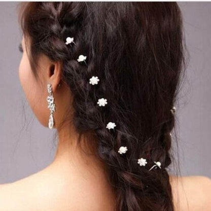 AKOAK 40 Pcs Crystal Pearl Flower Bridal Hair Pins - Elegant Silver U-Pins for Wedding & Bridesmaid Hair Jewelry