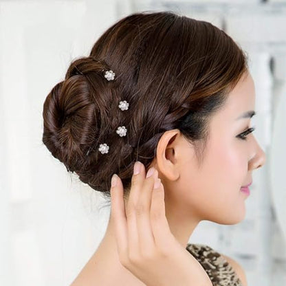 AKOAK 40 Pcs Crystal Pearl Flower Bridal Hair Pins - Elegant Silver U-Pins for Wedding & Bridesmaid Hair Jewelry
