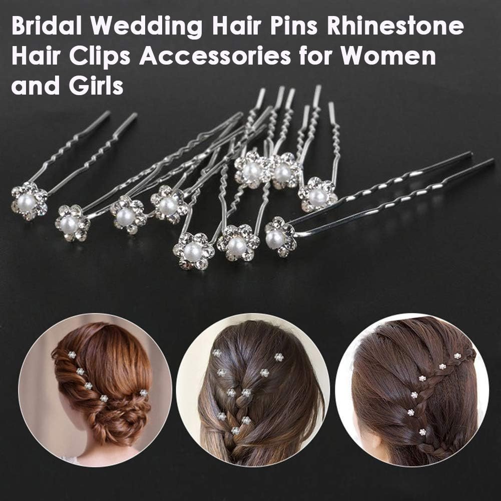 AKOAK 40 Pcs Crystal Pearl Flower Bridal Hair Pins - Elegant Silver U-Pins for Wedding & Bridesmaid Hair Jewelry - görsel 10
