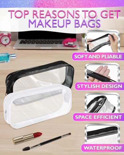 Clear Small Makeup Bags for Purse – 2 Pack Waterproof Cosmetic Pouches, 7.78" x 3.15" x 1.37"