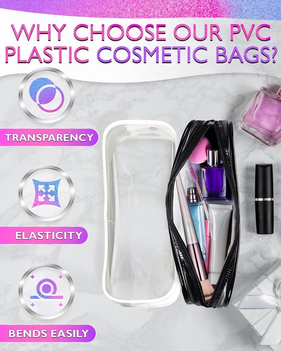Clear Small Makeup Bags for Purse – 2 Pack Waterproof Cosmetic Pouches, 7.78" x 3.15" x 1.37" - görsel 5