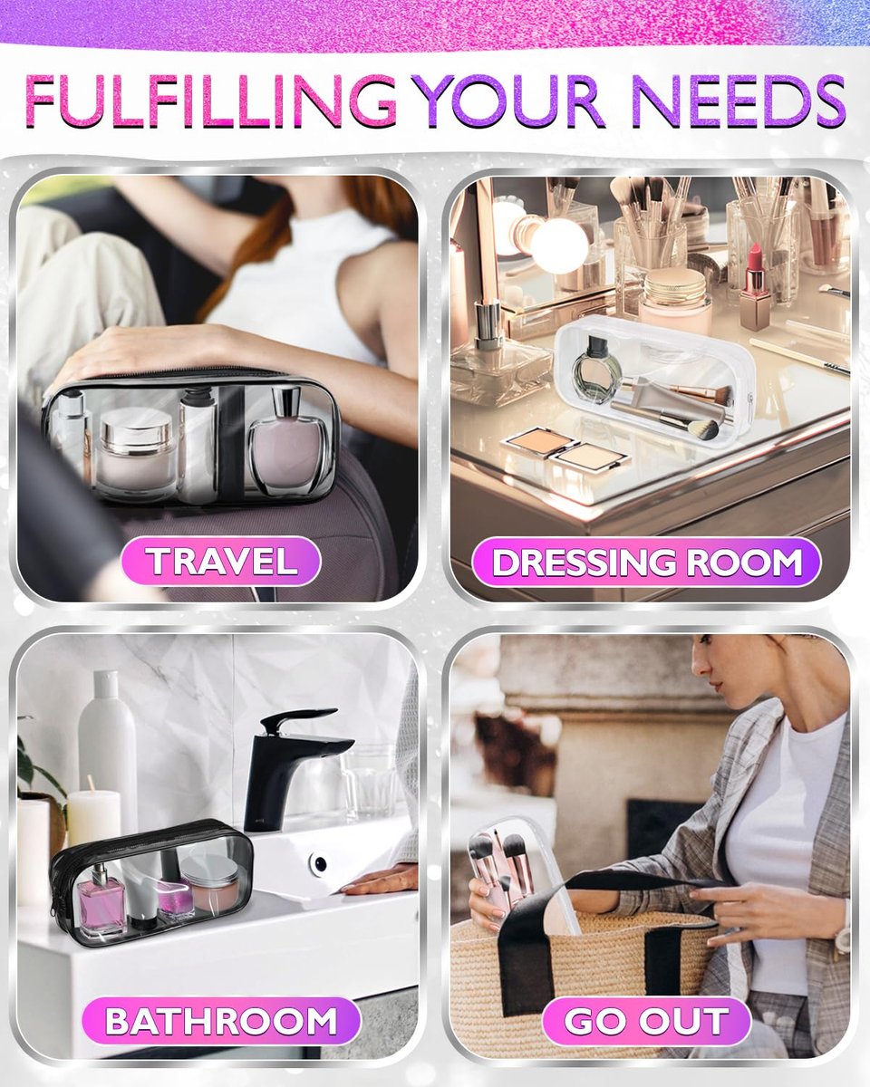Clear Small Makeup Bags for Purse – 2 Pack Waterproof Cosmetic Pouches, 7.78" x 3.15" x 1.37" - görsel 9