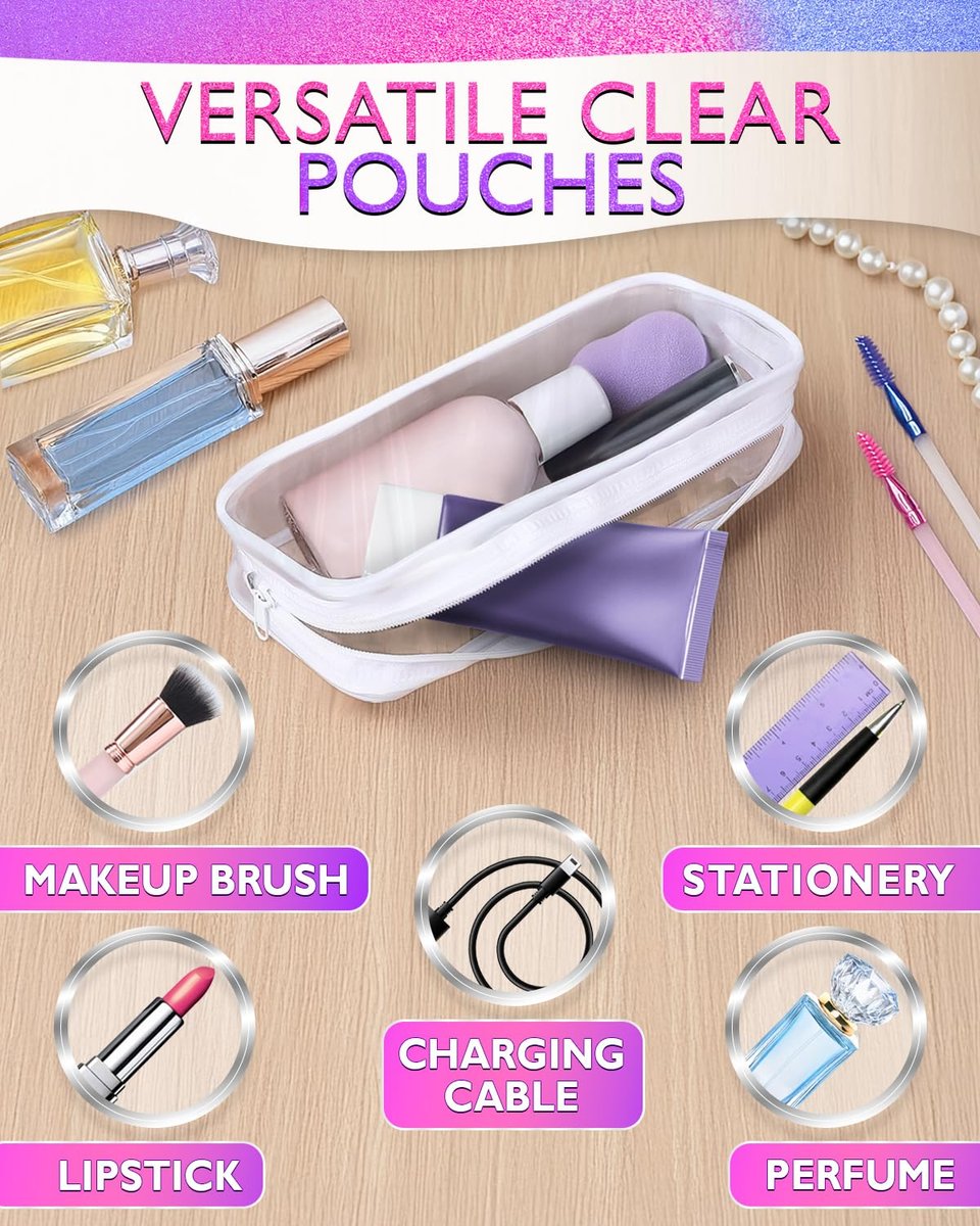 Clear Small Makeup Bags for Purse – 2 Pack Waterproof Cosmetic Pouches, 7.78" x 3.15" x 1.37" - görsel 11