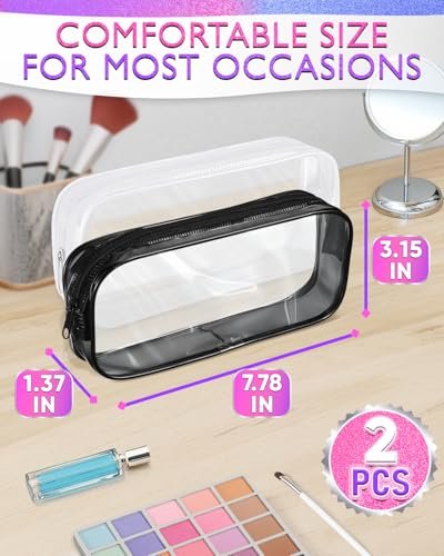 Clear Small Makeup Bags for Purse – 2 Pack Waterproof Cosmetic Pouches, 7.78" x 3.15" x 1.37" - görsel 4